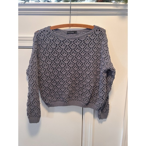 moon & madison Sweaters - moon & madison Gray Crochet Open-Knit Pullover Sweater Crew Neck XS